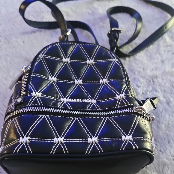 Michael Kors Black and White Quilted Backpack - Picture 2 of 12